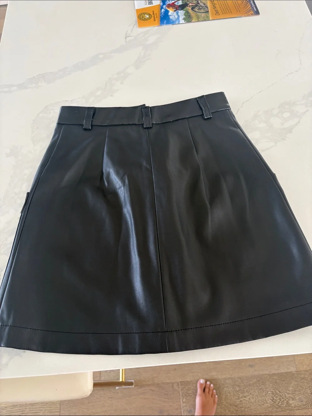 STAUD Black Faux-Leather Button Front Mini Skirt